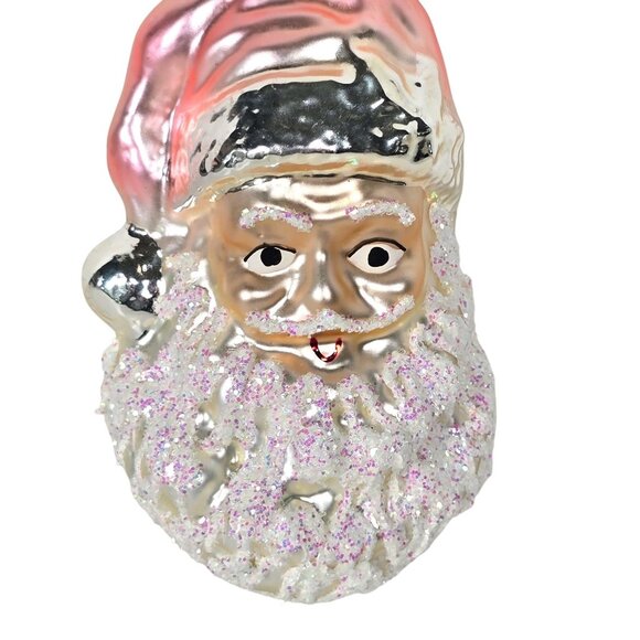 Vintage Ornament Czech Santa Claus Glass Christmas Mercury Glitter Beard Pink - Picture 2 of 7